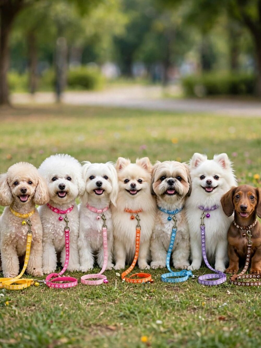 7-Pack Paw Print Dog Leash and Collar Sets